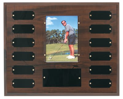 Plate w/ 3 1/2" x 5" Photo Holder, Completed Cherry Finish Perpetual Plaque - 12