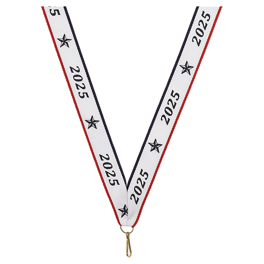 7/8" Red, White & Blue 2025 Neck Ribbon with Snap Clip