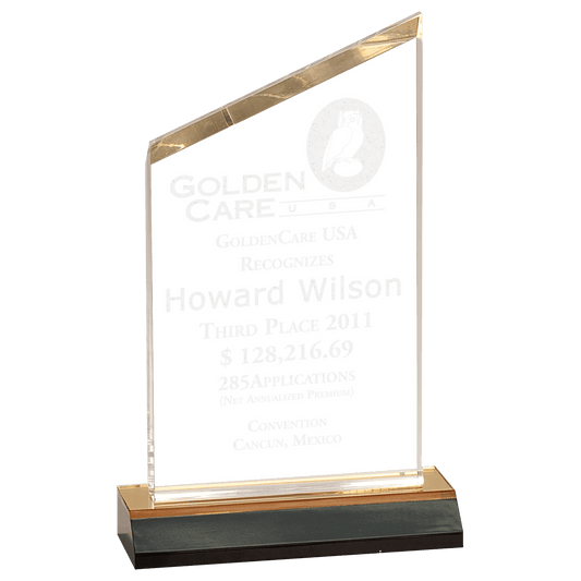 Gold Reflection Beveled Peak Acrylic with 6" Gold Mirror Base - 5" x 10"