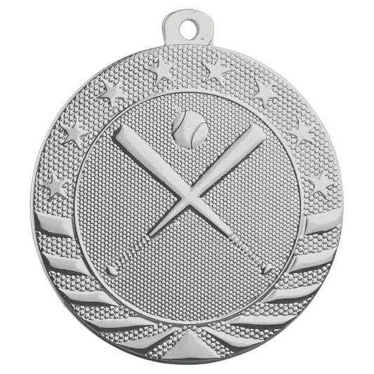 Bright Silver Baseball/Softball Starbrite Medal - 2"