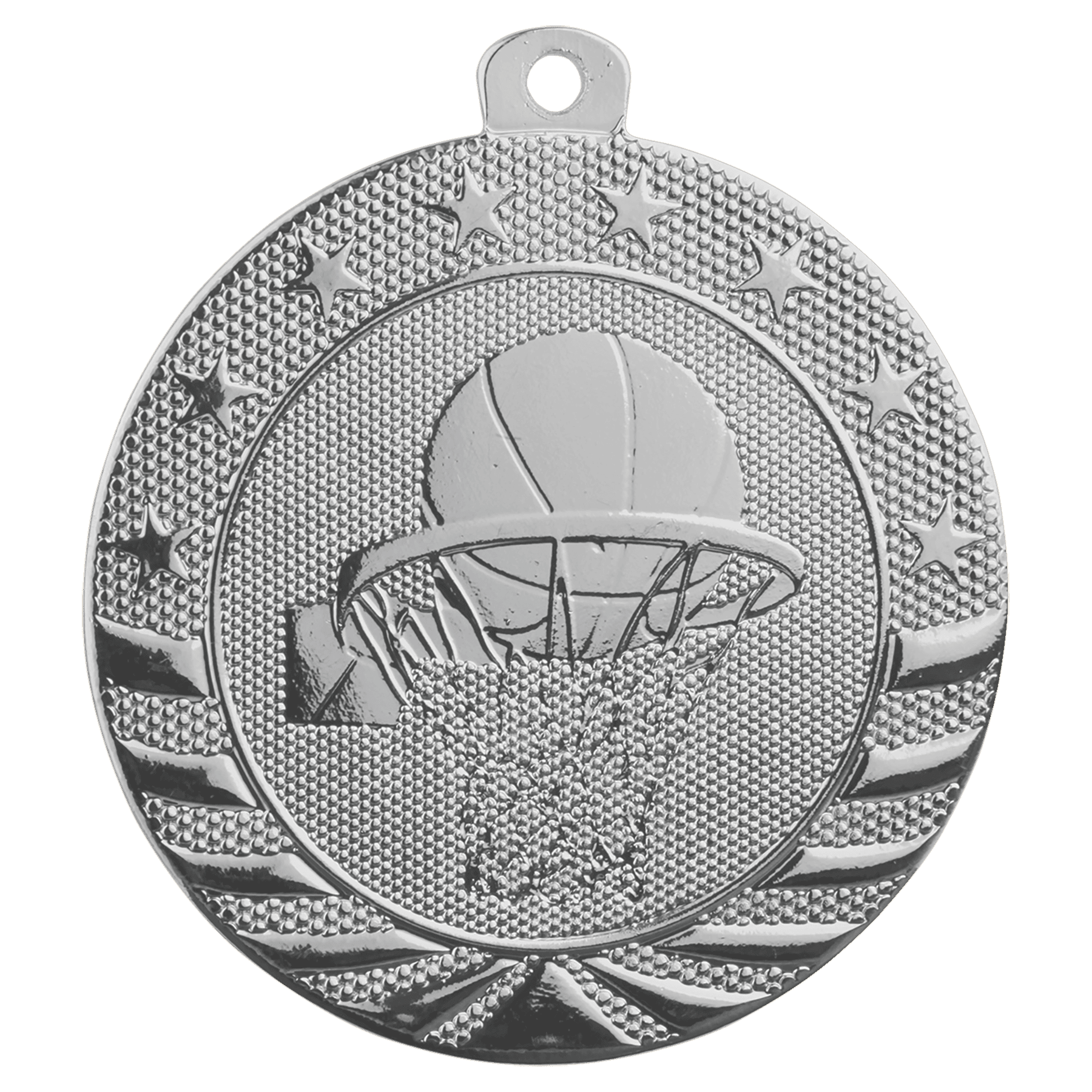 Bright Silver Basketball Starbrite Medal - 2"
