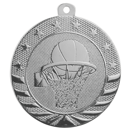 Bright Silver Basketball Starbrite Medal - 2"