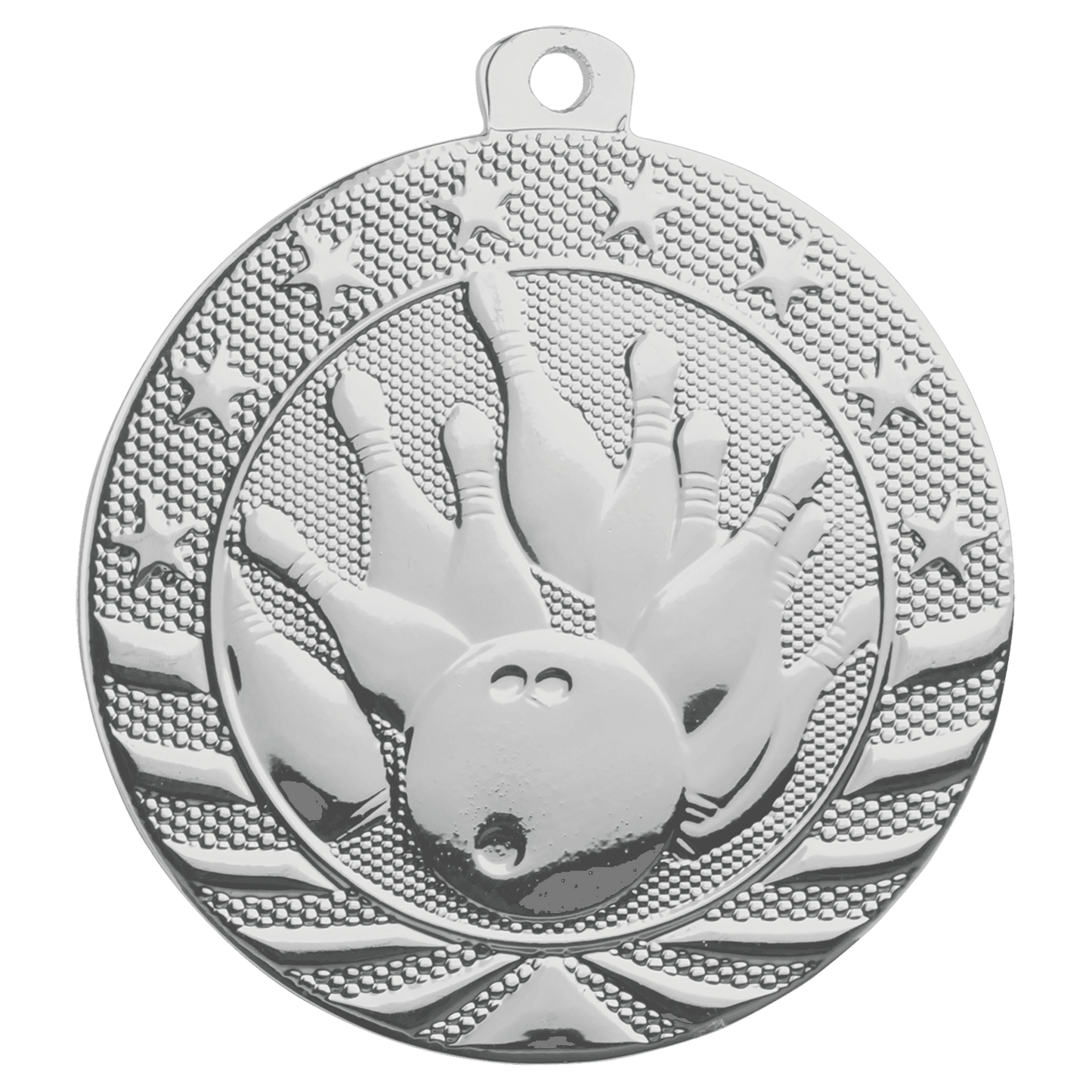 Bright Silver Bowling Starbrite Medal - 2"