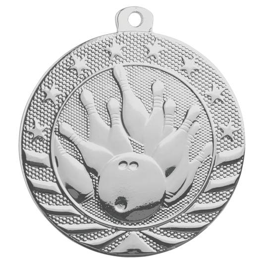 Bright Silver Bowling Starbrite Medal - 2"