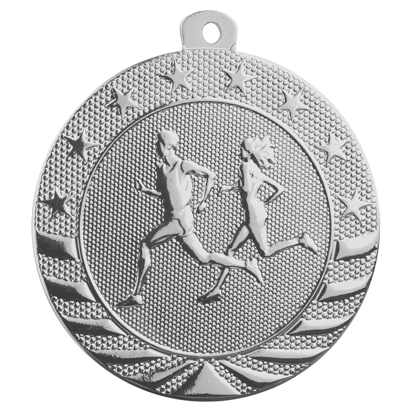 2" Bright Silver Cross Country Starbrite Medal