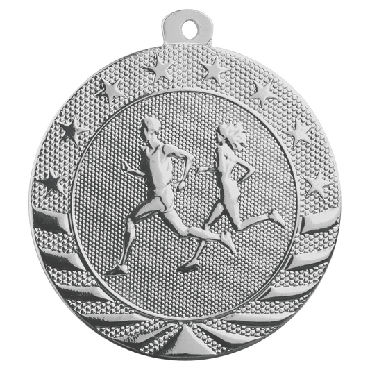 Bright Silver Cross Country Starbrite Medal - 2"