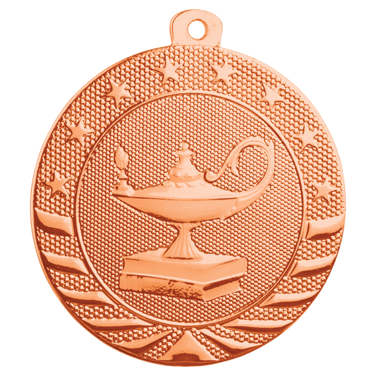 2" Bright Bronze Lamp of Knowledge Starbrite Medal