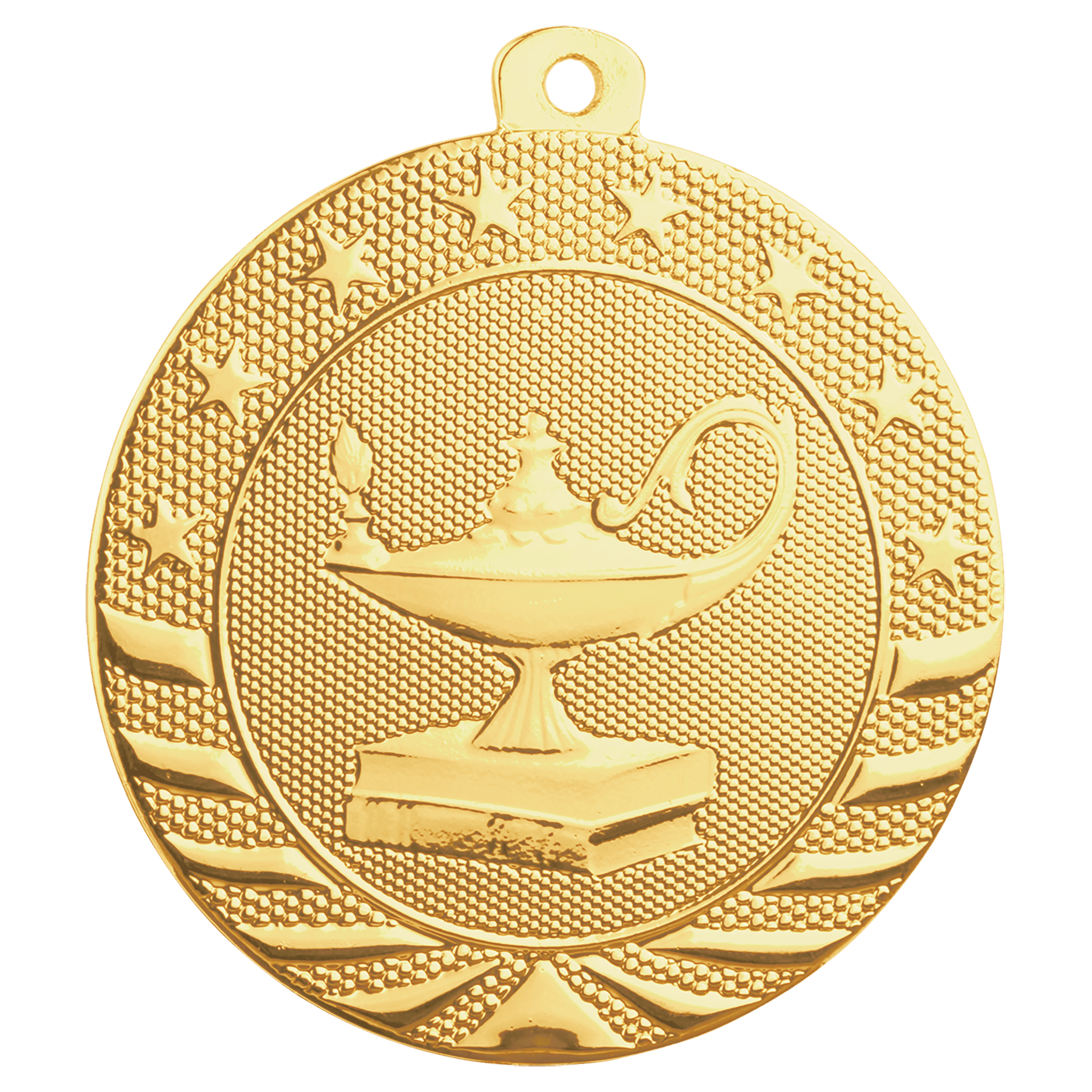 2" Bright Gold Lamp of Knowledge Starbrite Medal