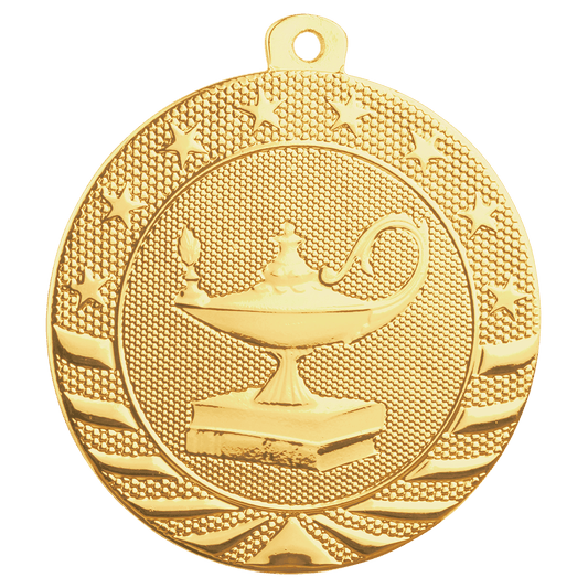 Bright Gold Lamp of Knowledge Starbrite Medal - 2"