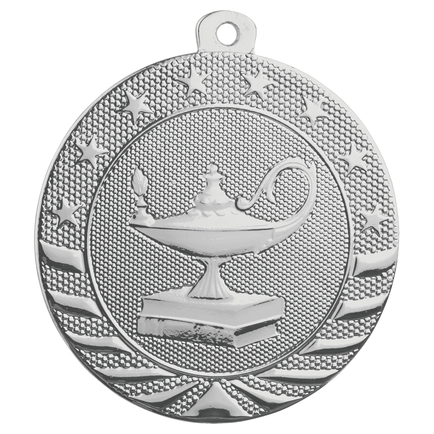 Bright Silver Lamp of Knowledge Starbrite Medal - 2"