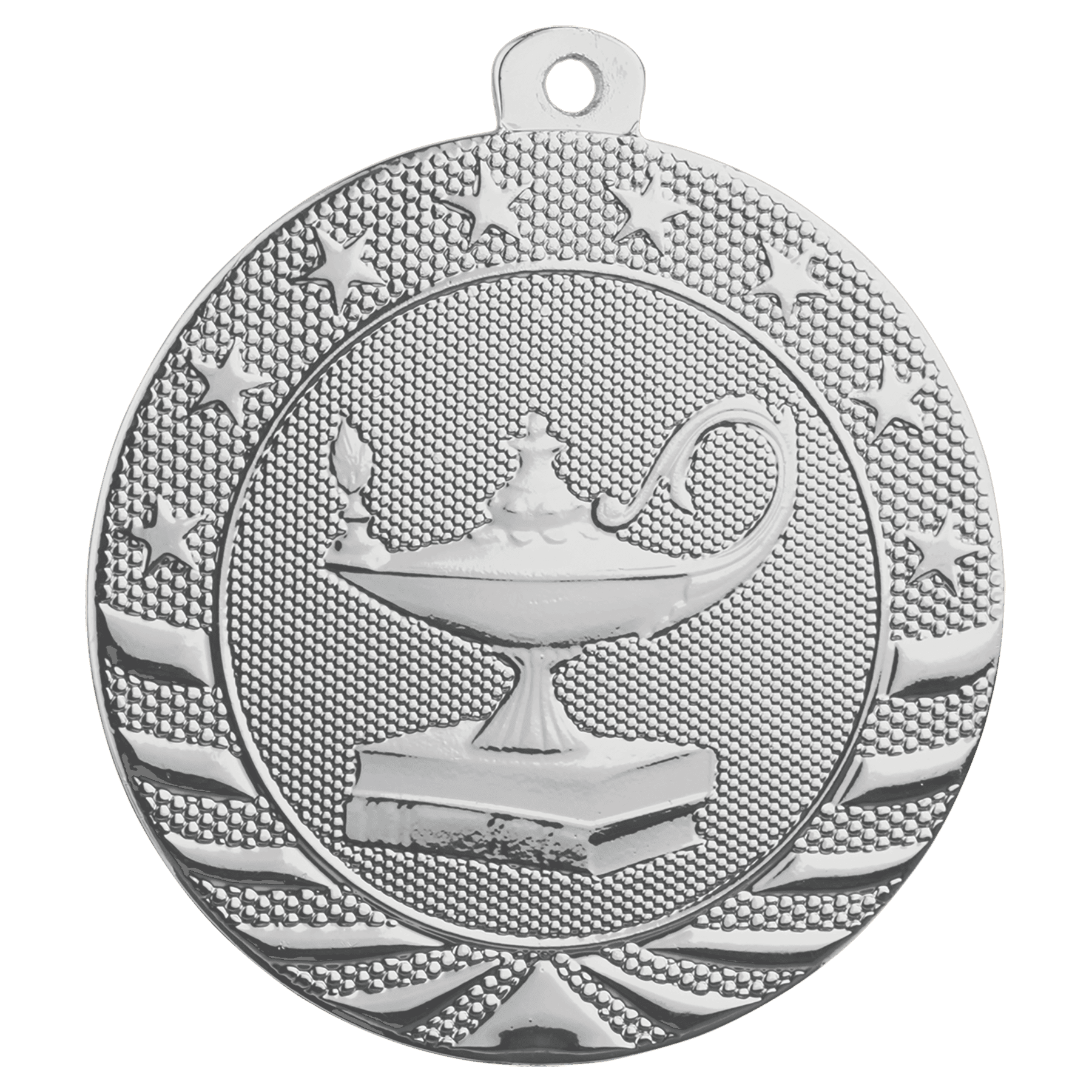 Bright Silver Lamp of Knowledge Starbrite Medal - 2"