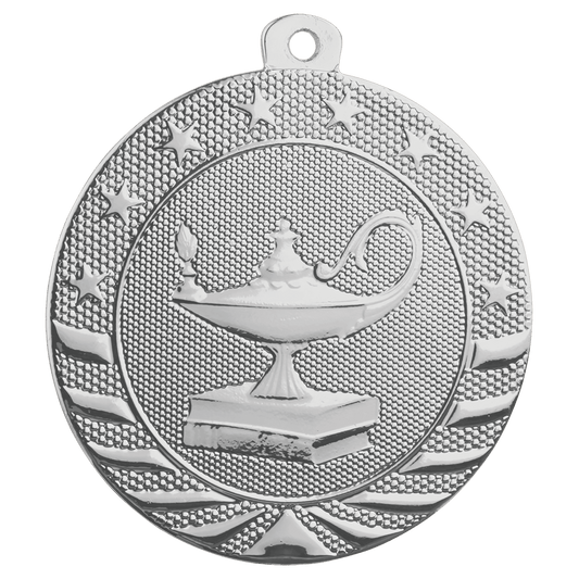 Bright Silver Lamp of Knowledge Starbrite Medal - 2"