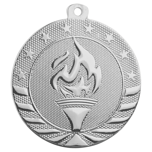 Bright Silver Torch Starbrite Medal - 2"