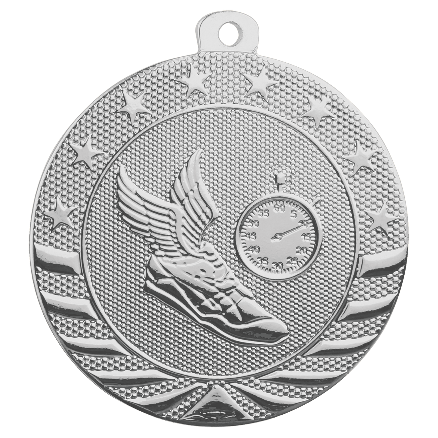 Bright Silver Track Starbrite Medal - 2"
