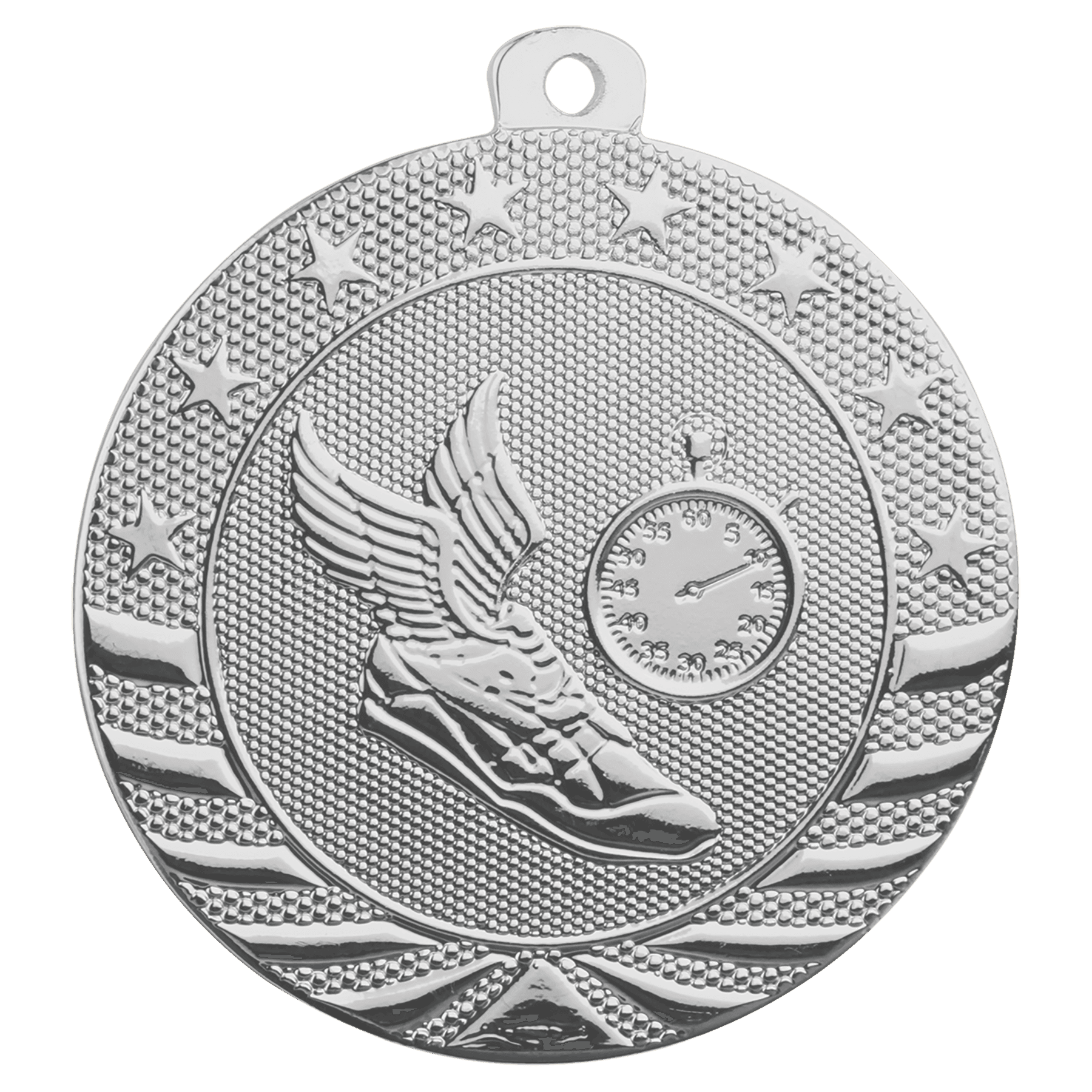 Bright Silver Track Starbrite Medal - 2"