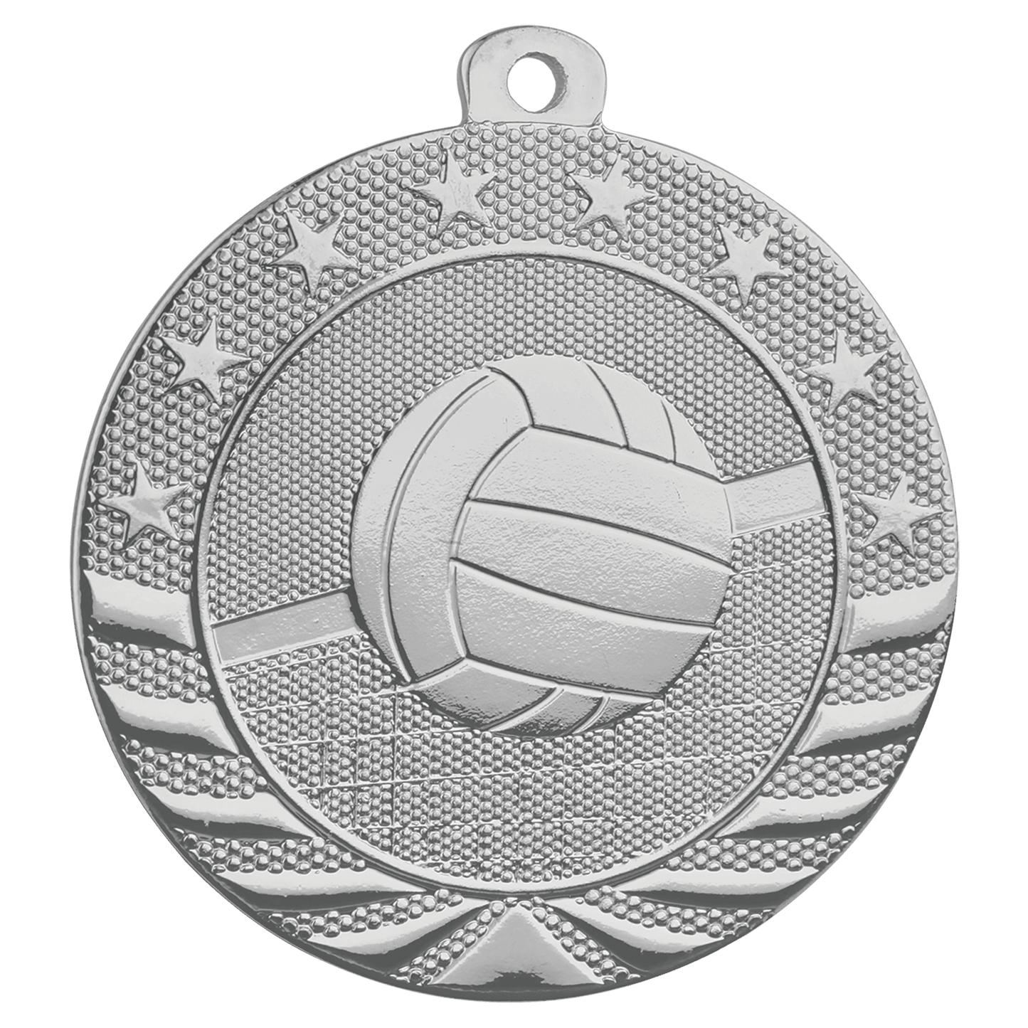 Bright Silver Volleyball Starbrite Medal - 2"