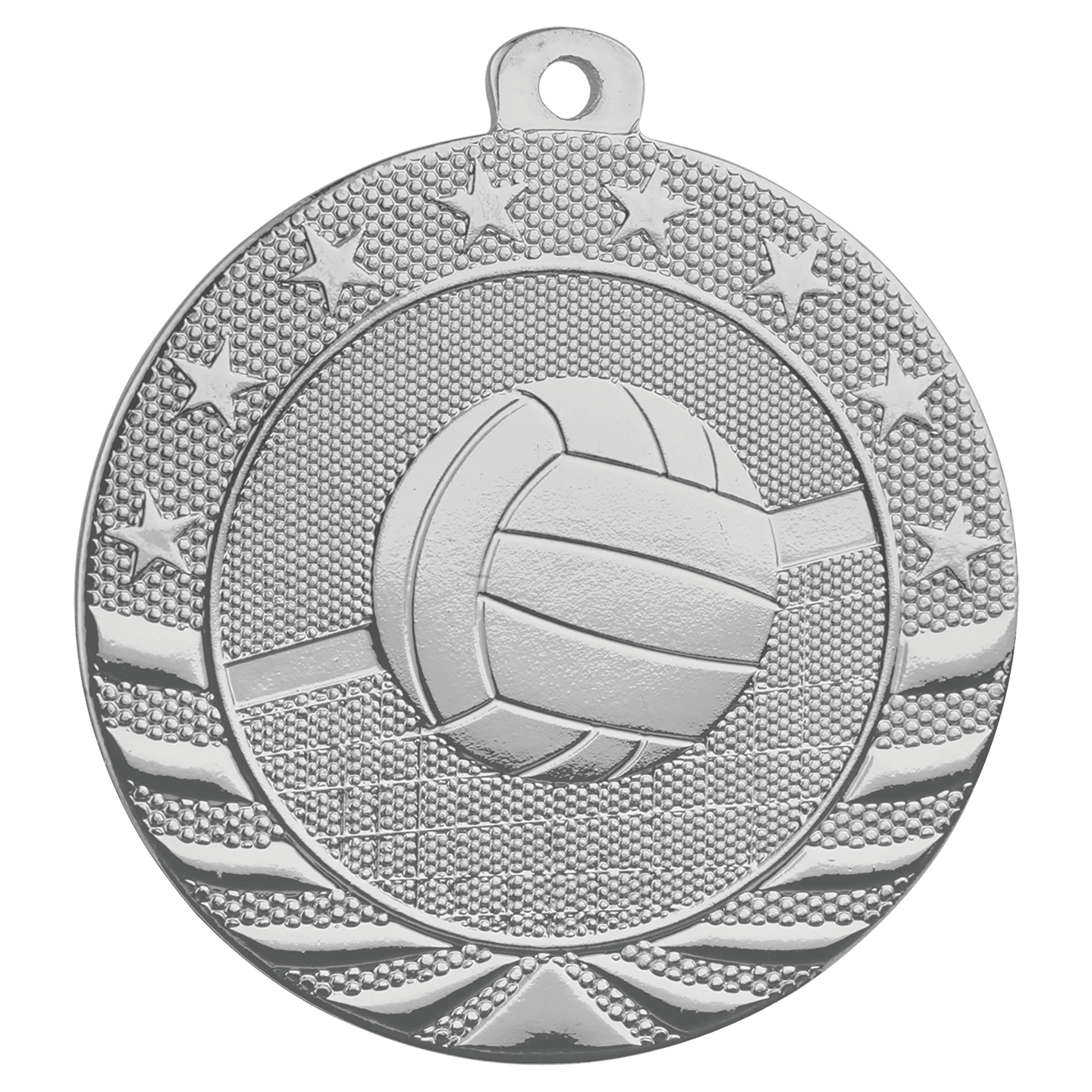 Bright Silver Volleyball Starbrite Medal - 2"
