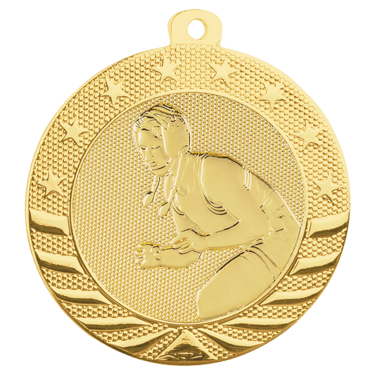 Bright Gold Female Wrestling Starbrite Medal - 2"