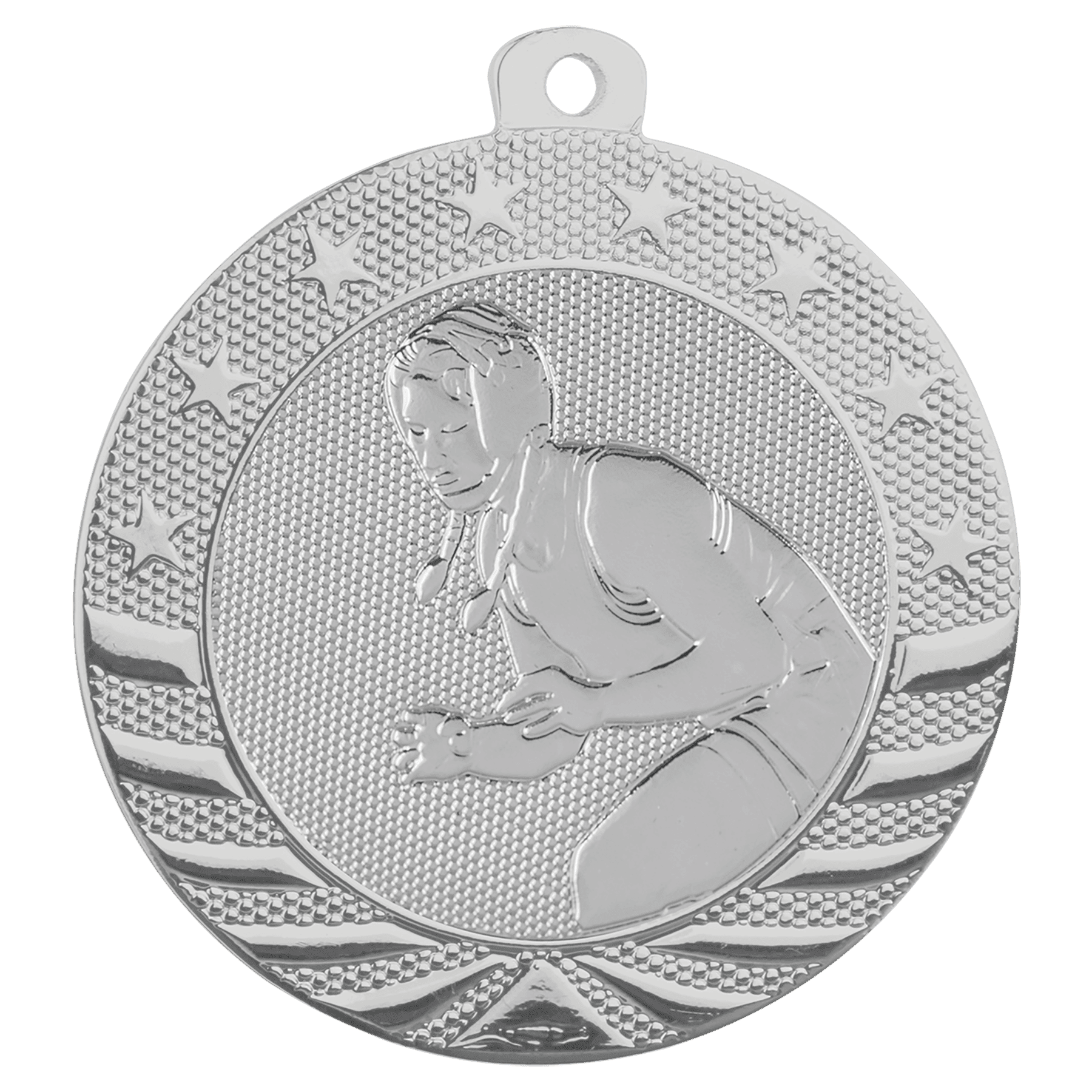 Bright Silver Female Wrestling Starbrite Medal - 2"