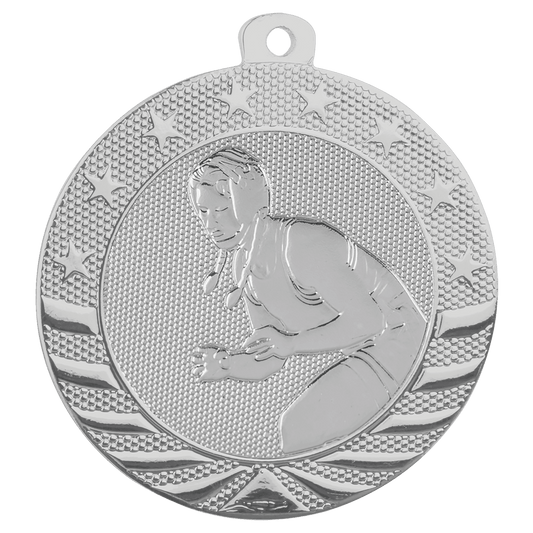 Bright Silver Female Wrestling Starbrite Medal - 2"