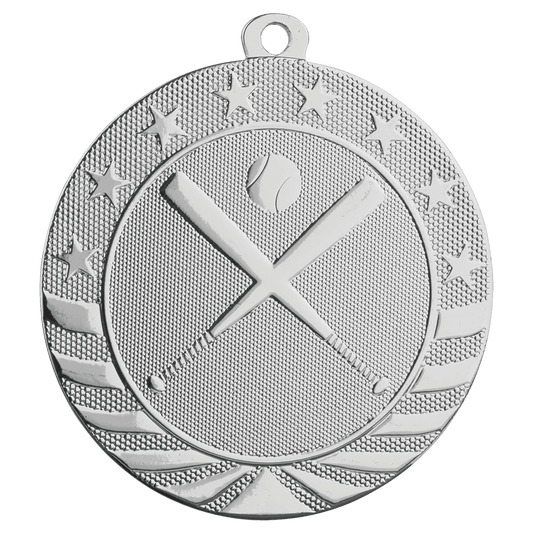Bright Silver Baseball/Softball Starbrite Medal - 2 3/4"