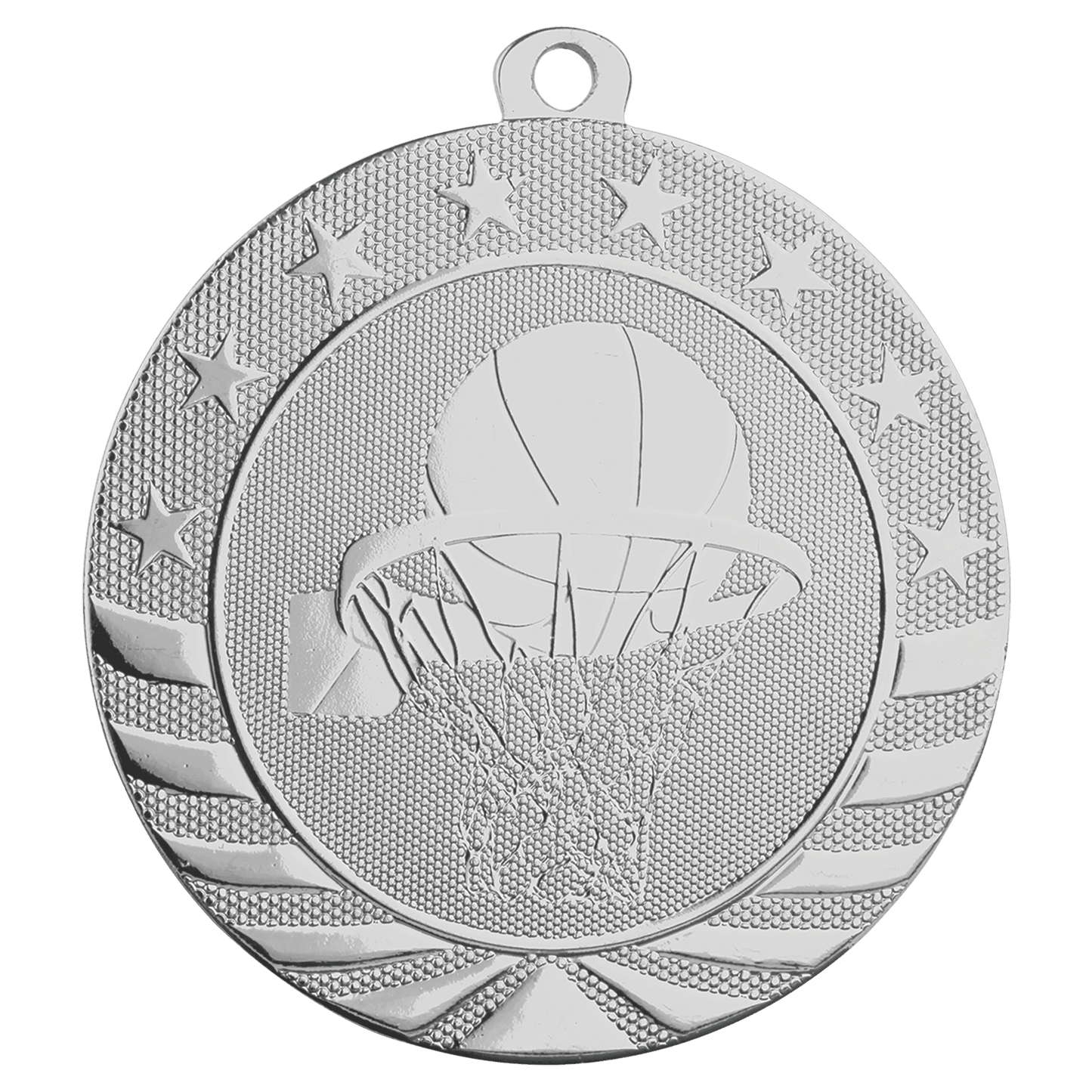 Bright Silver Basketball Starbrite Medal - 2 3/4"