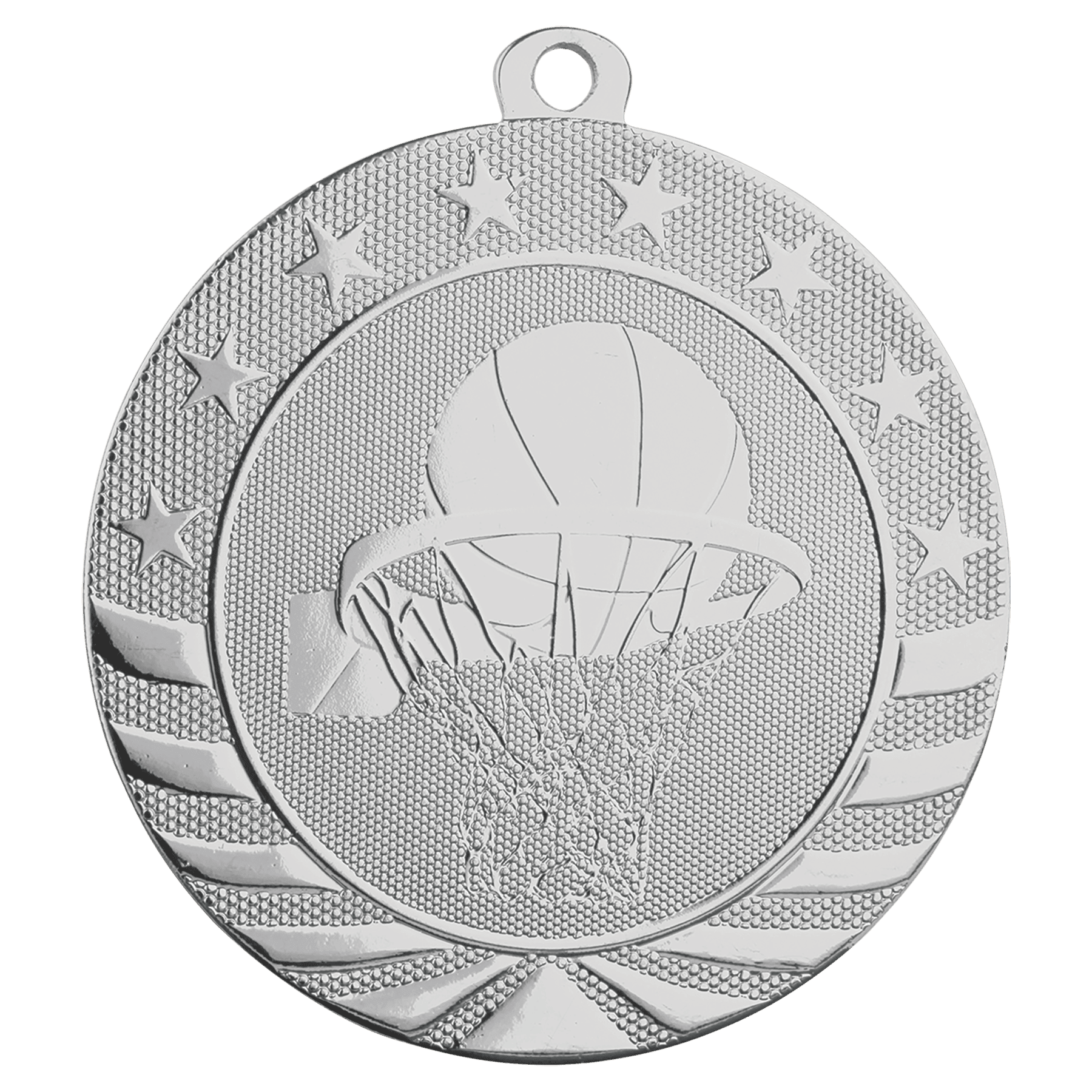 Bright Silver Basketball Starbrite Medal - 2 3/4"