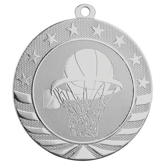 Bright Silver Basketball Starbrite Medal - 2 3/4"