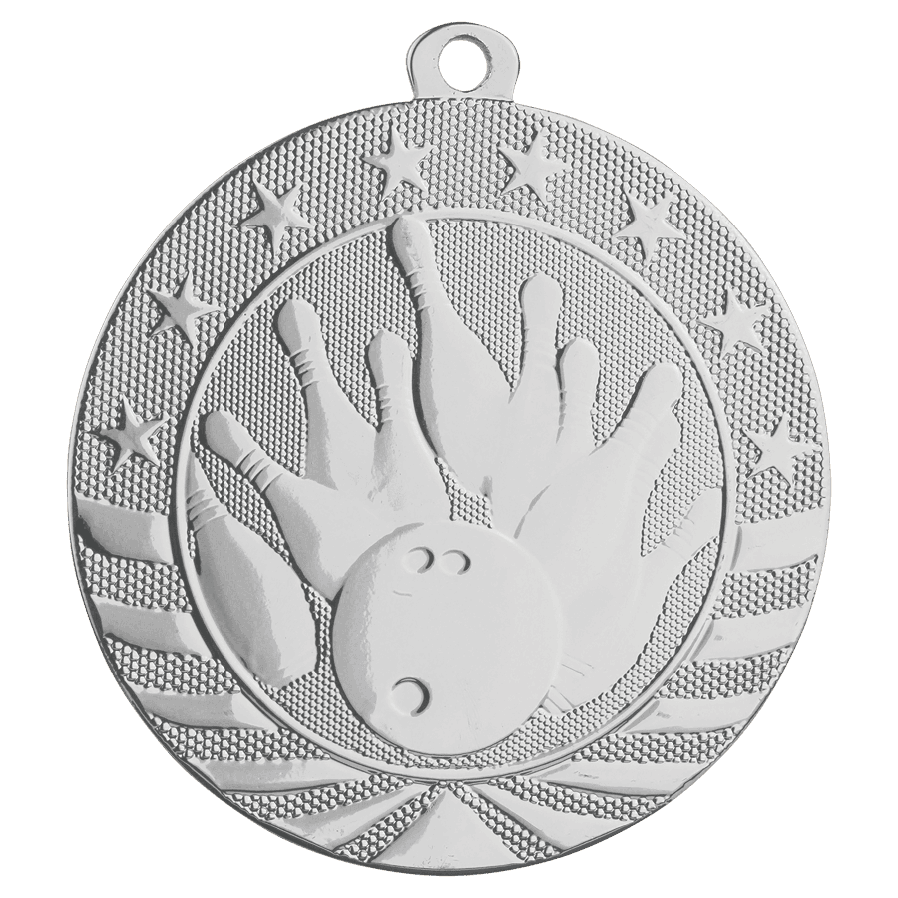 Bright Silver Bowling Starbrite Medal - 2 3/4"