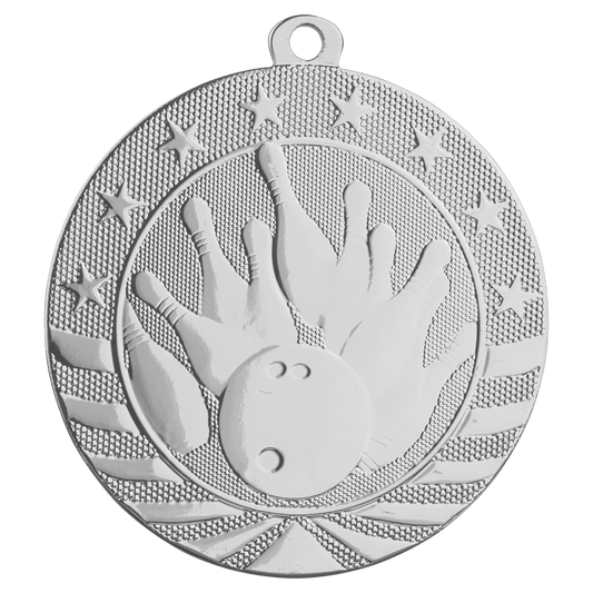 Bright Silver Bowling Starbrite Medal - 2 3/4"