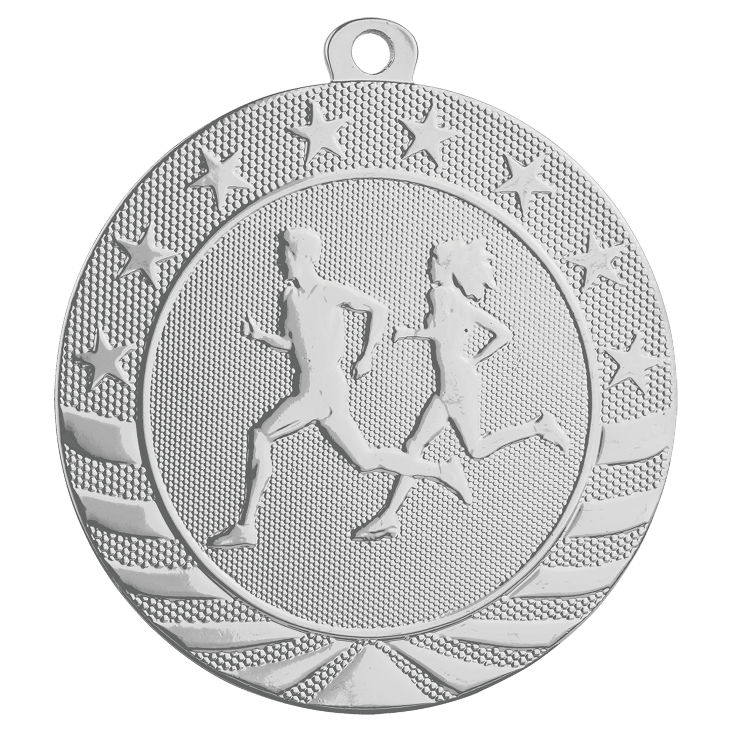 Bright Silver Cross Country Starbrite Medal - 2 3/4"