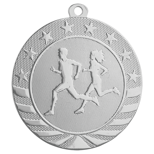 Bright Silver Cross Country Starbrite Medal - 2 3/4"
