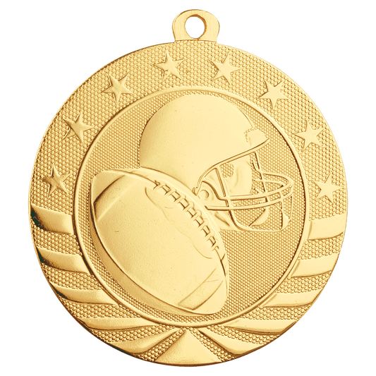 Bright Gold Football Starbrite Medal - 2 3/4"
