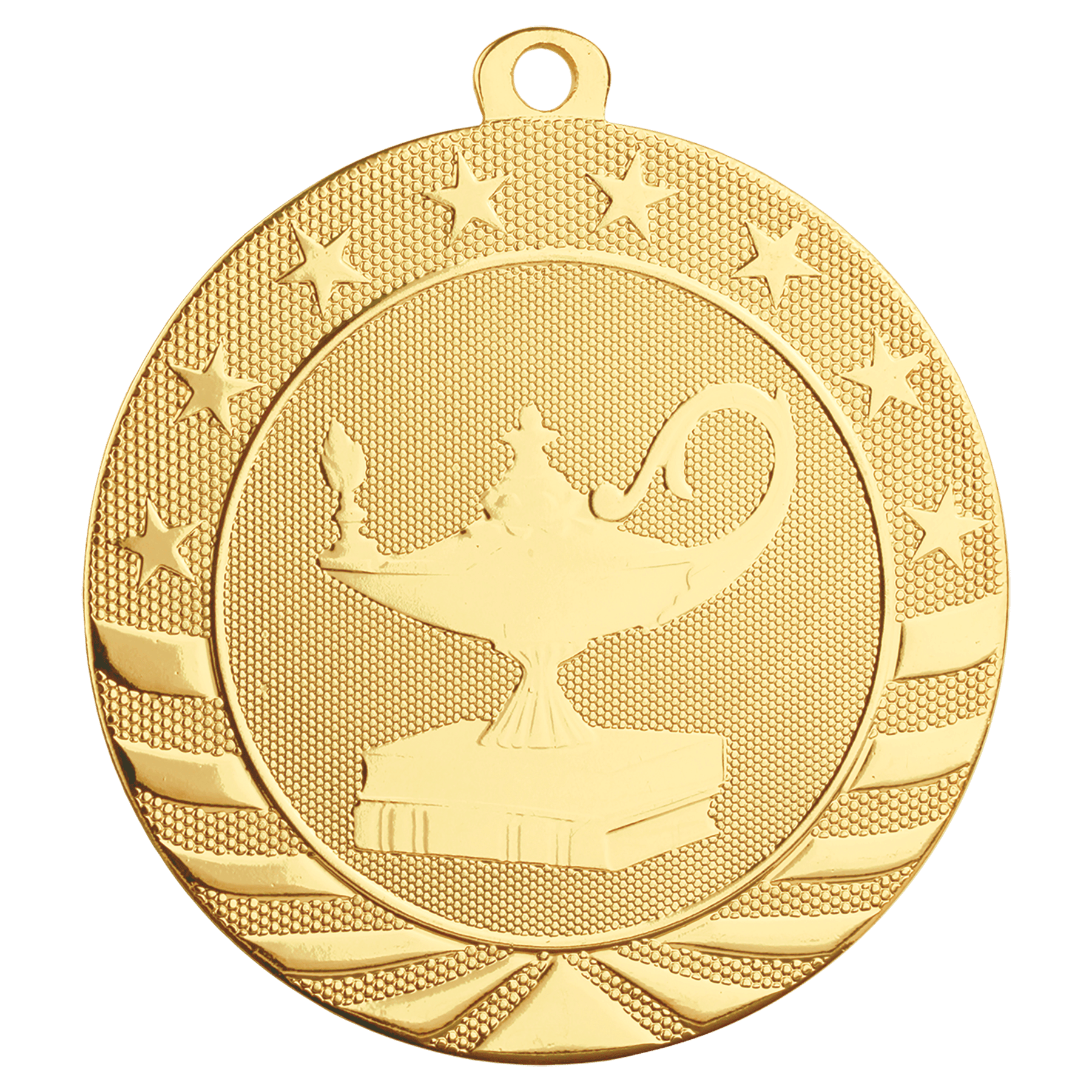 Bright Gold Lamp of Knowledge Starbrite Medal - 2 3/4"