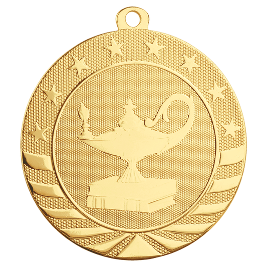 Bright Gold Lamp of Knowledge Starbrite Medal - 2 3/4"
