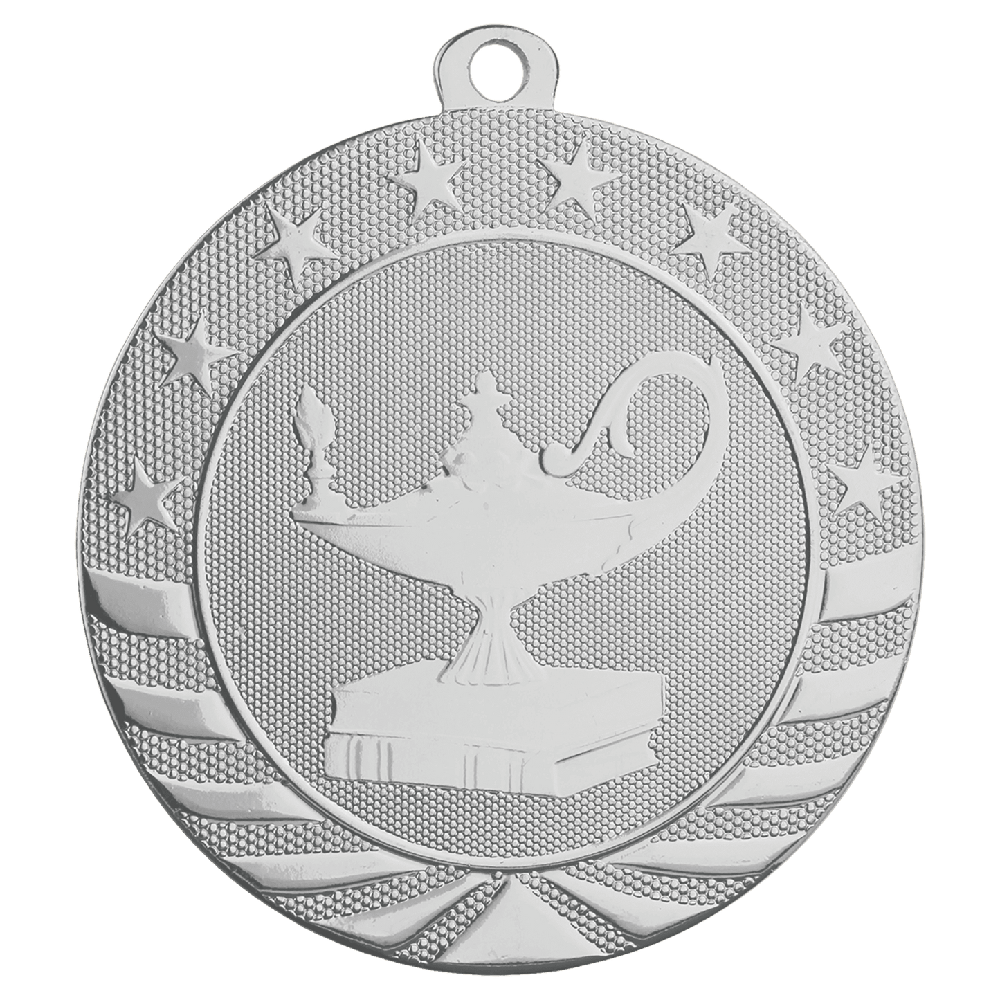 Bright Silver Lamp of Knowledge Starbrite Medal - 2 3/4"