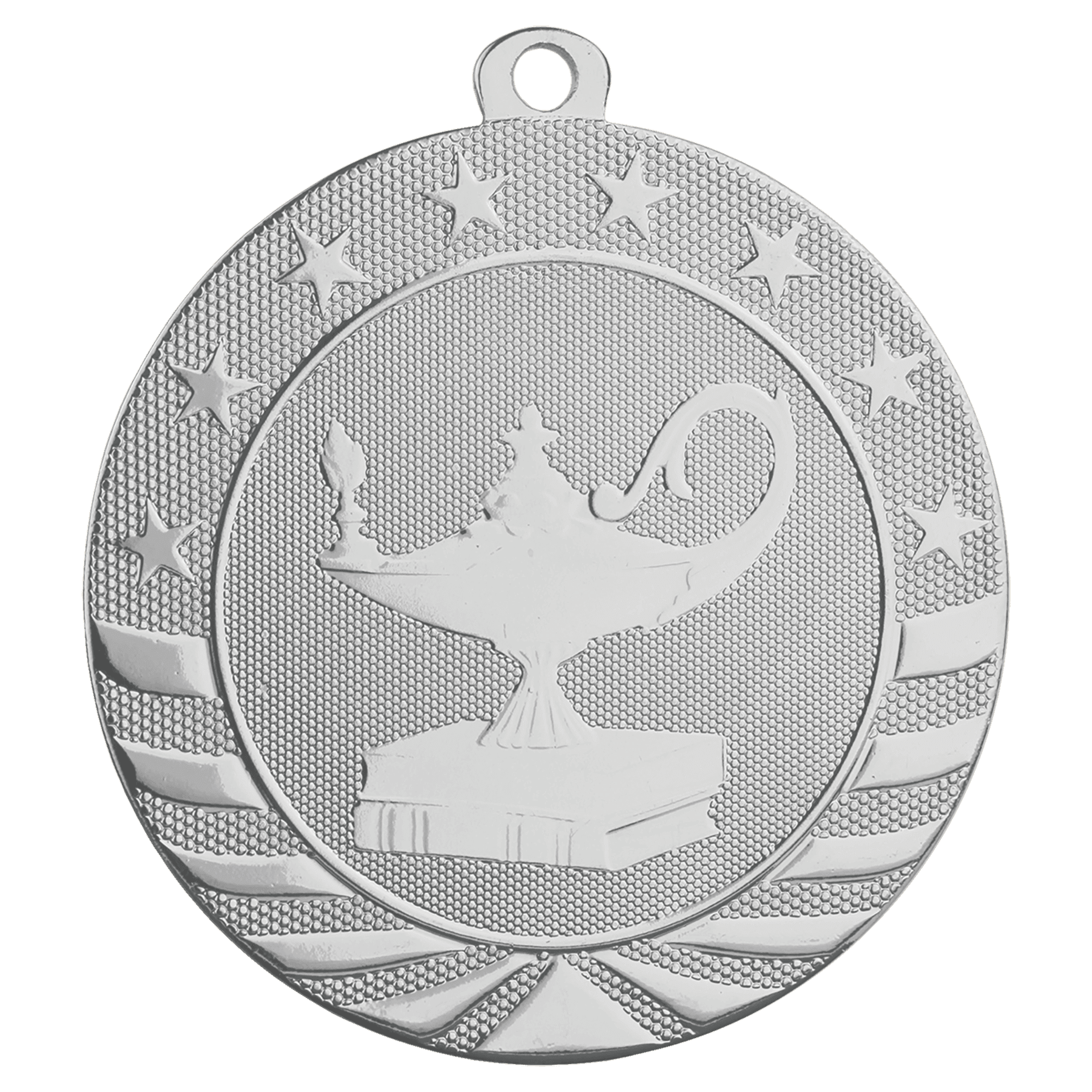 Bright Silver Lamp of Knowledge Starbrite Medal - 2 3/4"