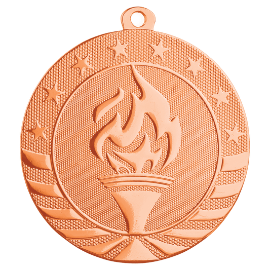 Bright Bronze Torch Starbrite Medal - 2 3/4"