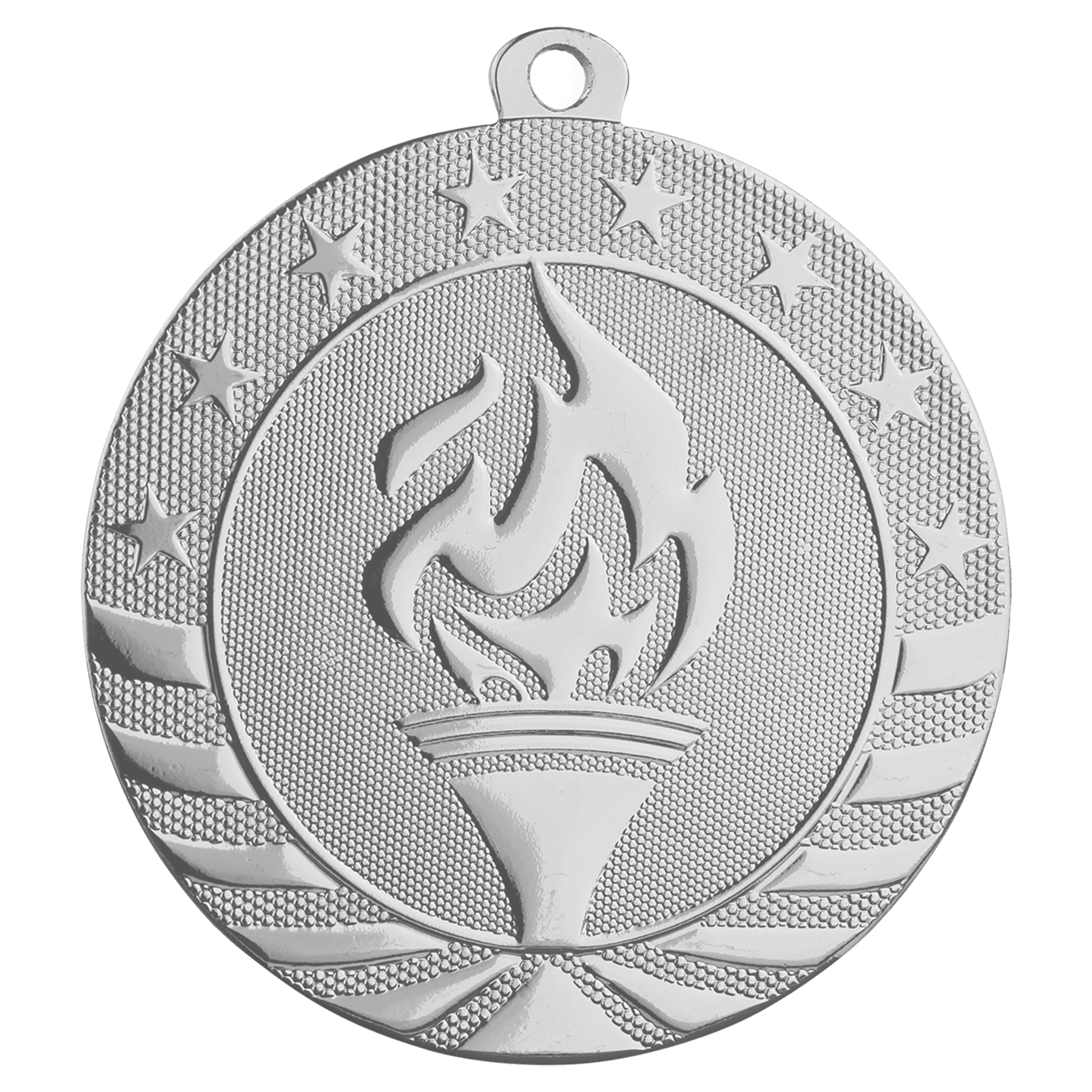 Bright Silver Torch Starbrite Medal - 2 3/4"