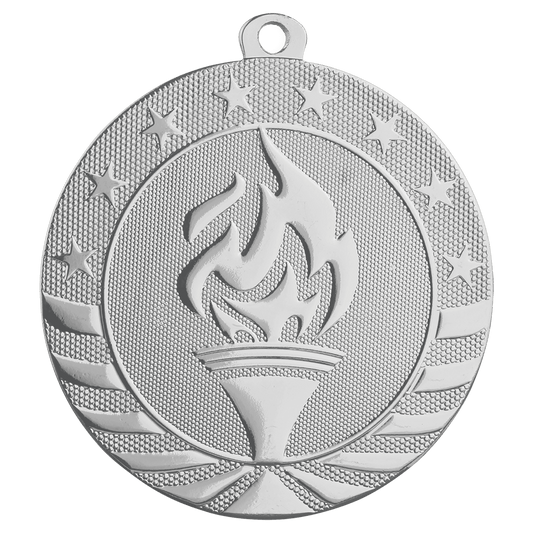 Bright Silver Torch Starbrite Medal - 2 3/4"