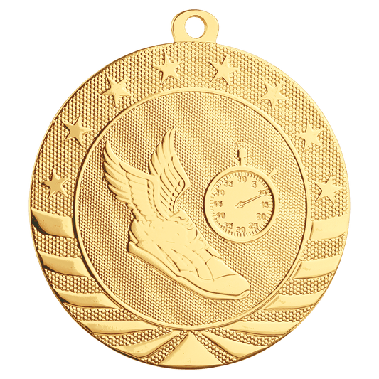 Bright Gold Track Starbrite Medal - 2 3/4"