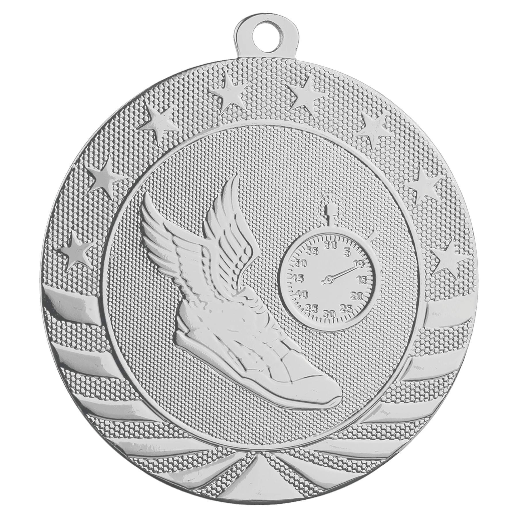 Bright Silver Track Starbrite Medal - 2 3/4"