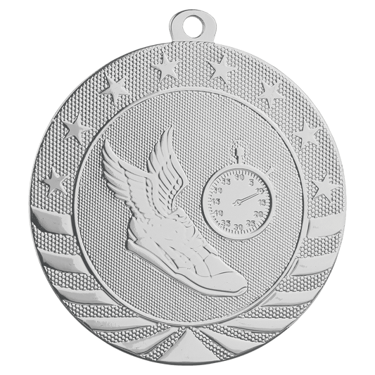 Bright Silver Track Starbrite Medal - 2 3/4"