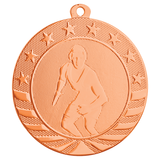 2 3/4" Bright Bronze Wrestling Starbrite Medal