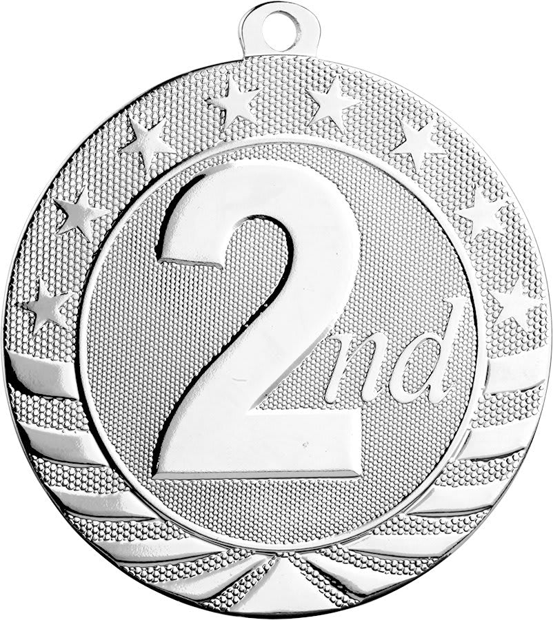 Bright Silver 2nd Place Starbrite Medal - 2 3/4"