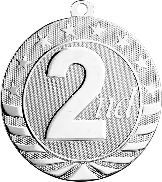Bright Silver 2nd Place Starbrite Medal - 2 3/4"