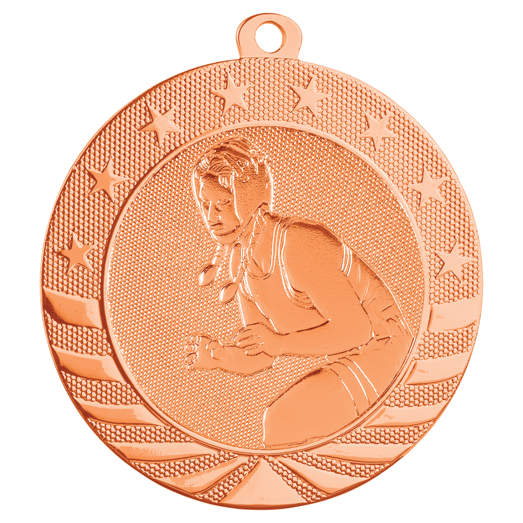Bright Bronze Female Wrestling Starbrite Medal - 2 3/4"