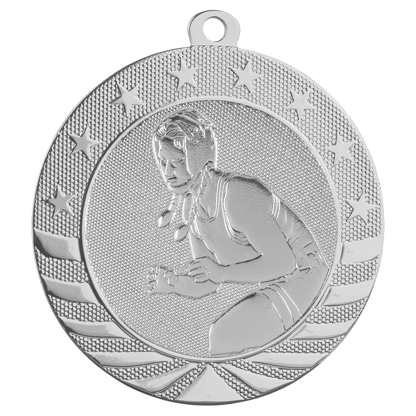 Bright Silver Female Wrestling Starbrite Medal - 2 3/4"