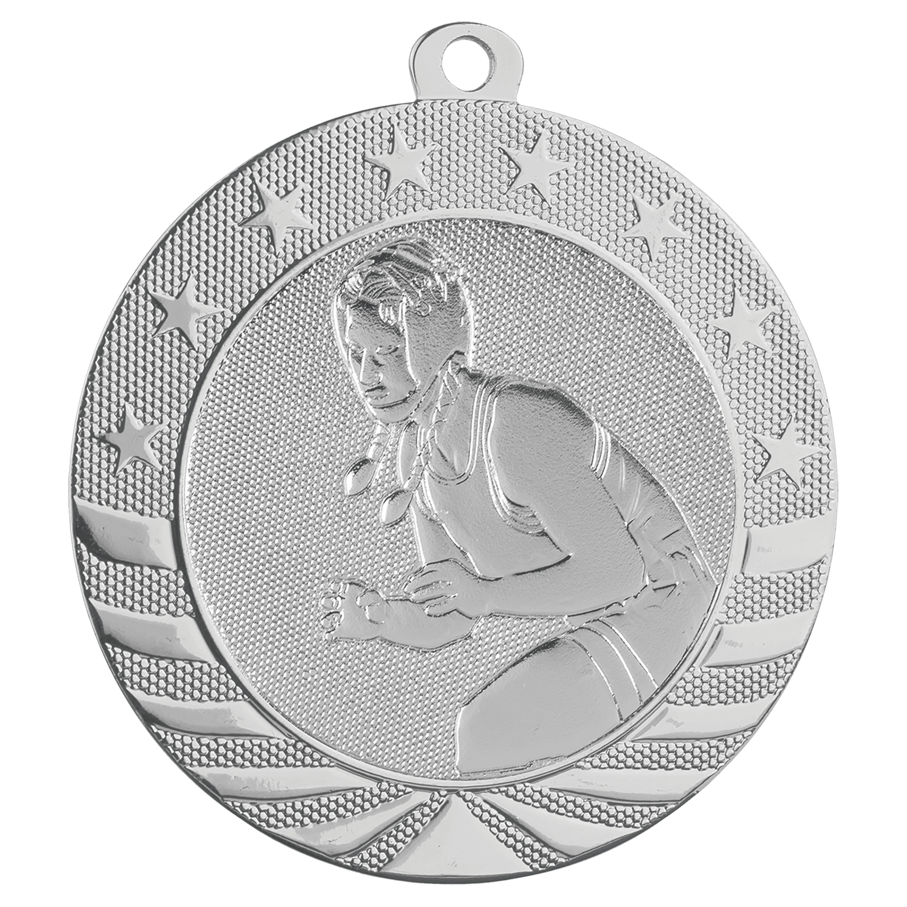 Bright Silver Female Wrestling Starbrite Medal - 2 3/4"