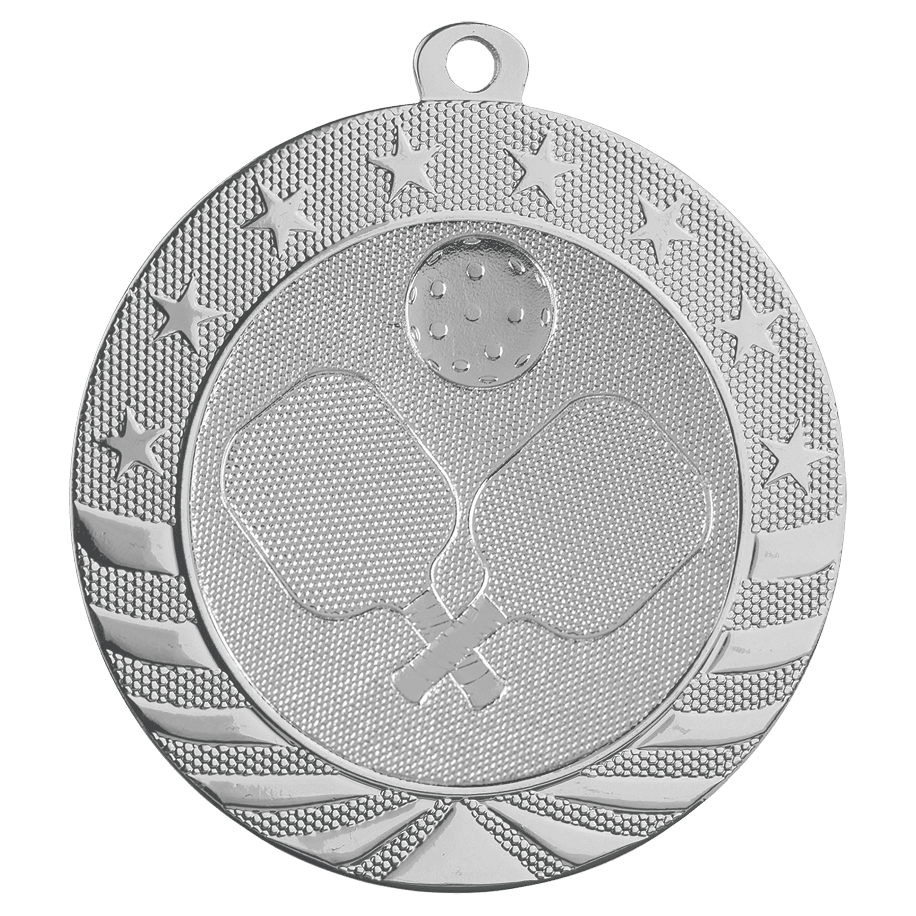 Bright Silver Pickleball Starbrite Medal - 2 3/4"